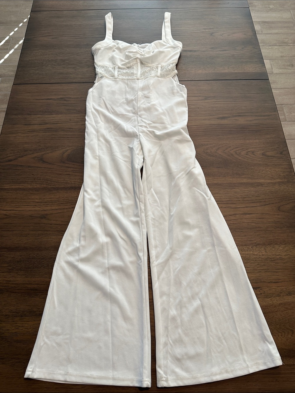 SHEIN White Wide-Leg Jumpsuit with Lace Waist Detail